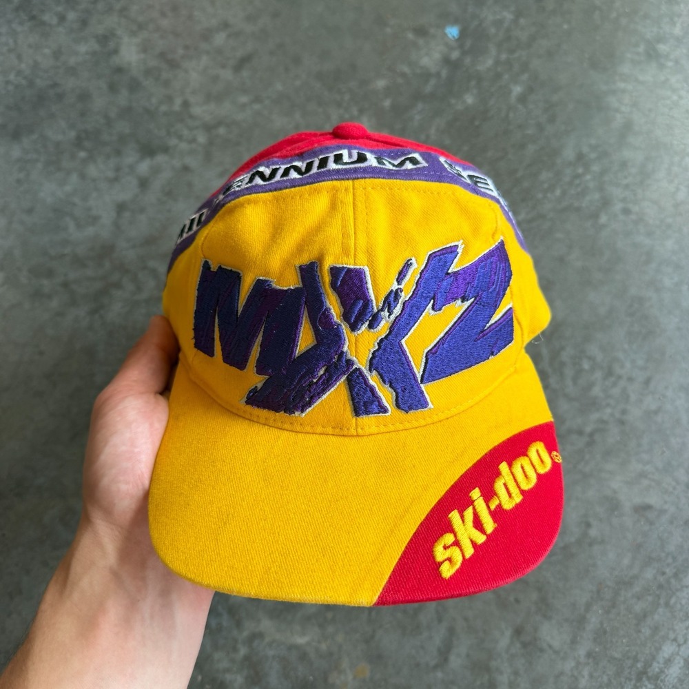 Ski-Doo Sno Gear MX-Z Millennium Series Snapback Hat Yellow Red Purple Vintage